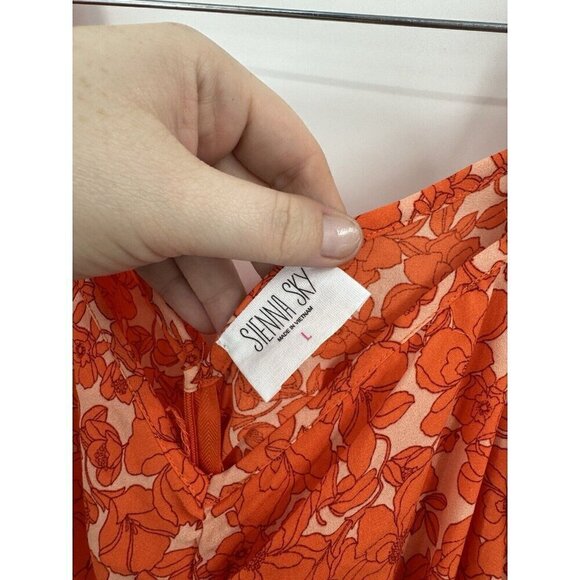 Sienna Sky Blouse Junior Large Orange Floral Ruched Bohemian Preppy Summer - Picture 5 of 10